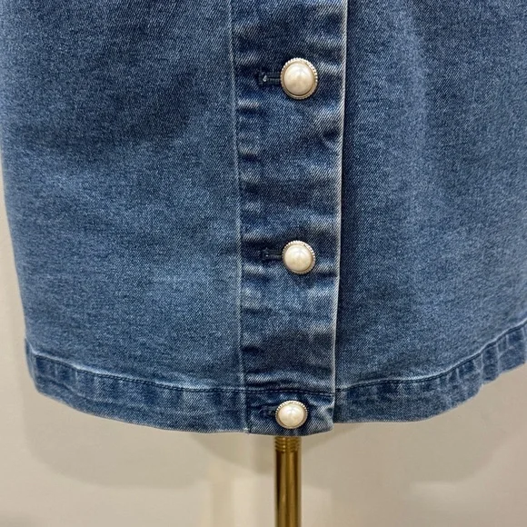 House of Harlow 1960 Pearl Button Denim Blue Mini Skirt - Size 4 - Picture 6 of 8
